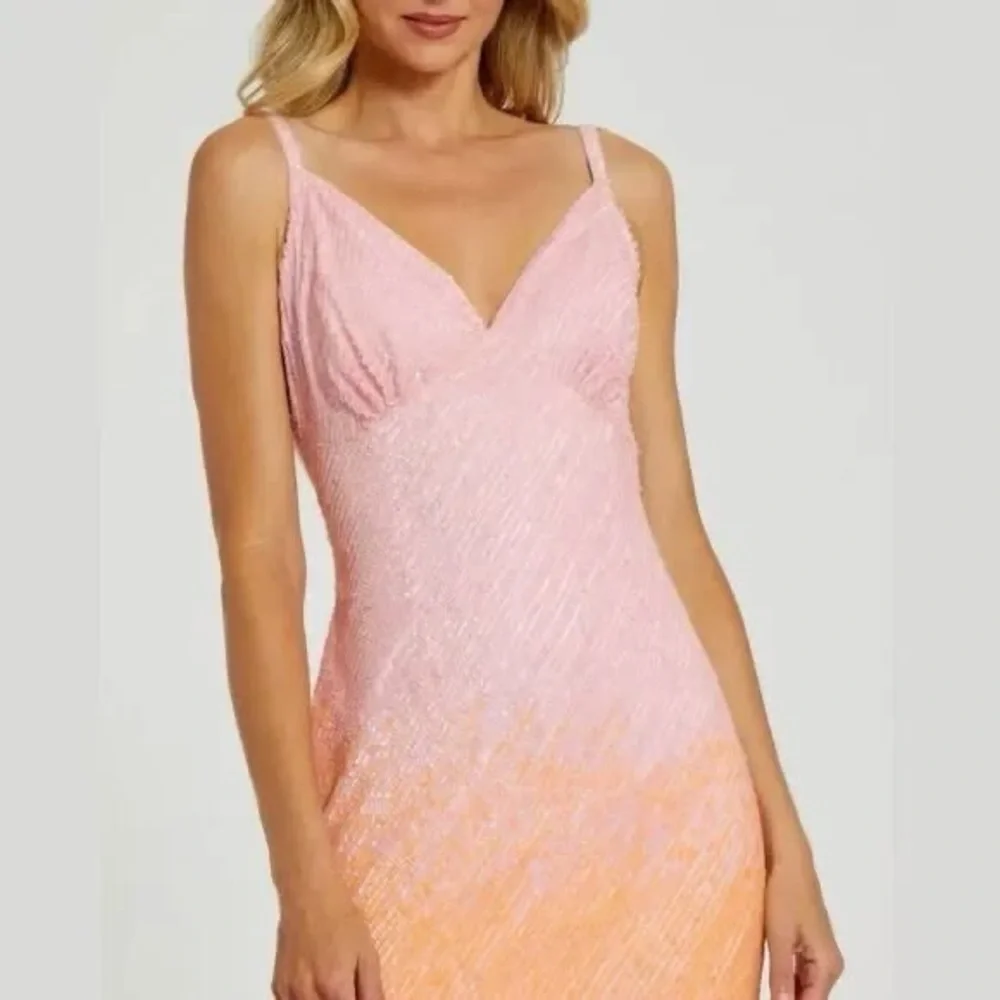 SOLD Mac Duggal 5763 Sunset Ombre Pink Sequin Open Back Maxi Gown Dress Size 8 - Picture 7 of 16